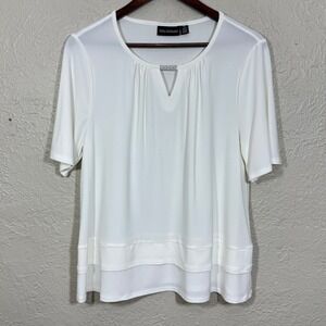 Vtg Y2K Nina Leonard Top Blouse PXL Rhinestone Keyhole Tiered Jersey Stretch 90s